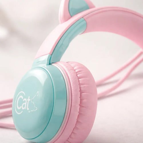 Auriculares Gamer Con Orejas De Gato Microfono Luz Led Rgb Aleatorio