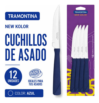 Pack Cuchillos Mesa Acero Inoxidable Mango Azul Set X12 Azul