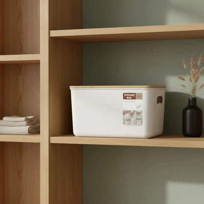 Contenedor Caja Organizadora Plastica Tapa Madera 25.5cm Pp Blanco
