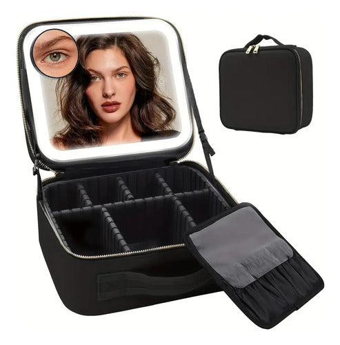 Maletin Cosmeticos Maquillaje Con Luz Led Organizador Espejo Aleatorio