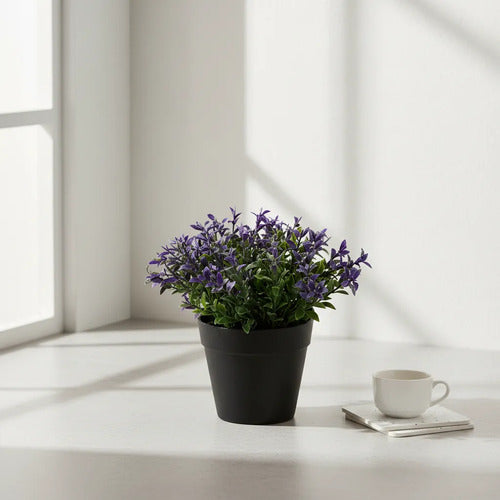 Planta Artificial Decorativa Con Maceta 15x6cm Jardin Living Violeta
