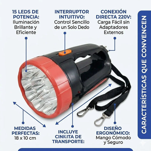 Linterna Portatil Foco Grande Recargable 15 Leds 15 Horas Blanco