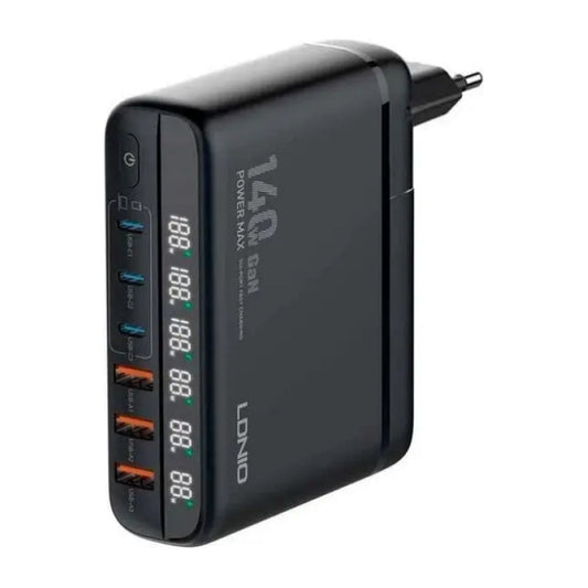 Cargador De Pared 140w Gan Carga Rapida 3 Usb + 3 Usb Tipo C