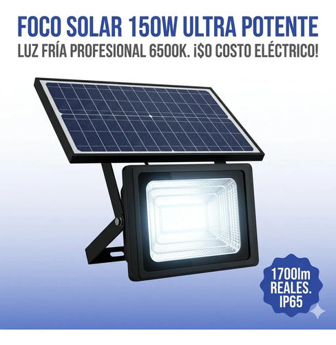Foco Solar Led 150w Reflector Exterior Con Control Remoto Negro Blanco Frío