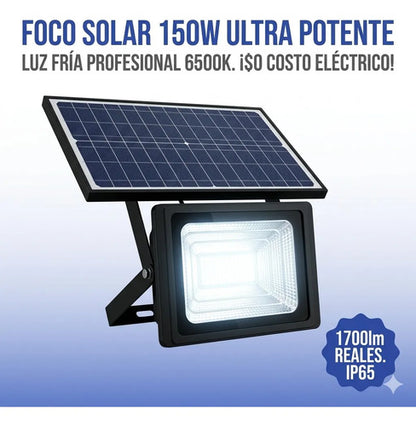 Foco Solar Led 150w Reflector Exterior Con Control Remoto Negro Blanco Frío