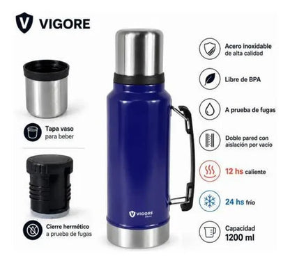 Termo Acero Inoxidable Hermético Plegable 1.2l Doble Pared Azul