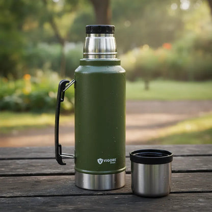 Termo Acero Inoxidable 1.2l Asa Plegable Hermético 2 Paredes Verde