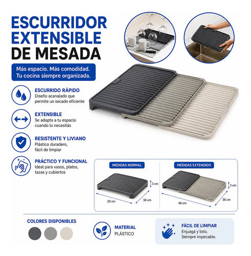 Escurridor Platos Bandeja Extensible Vajilla Plastico Cocina Aleatorio - 3 Colores