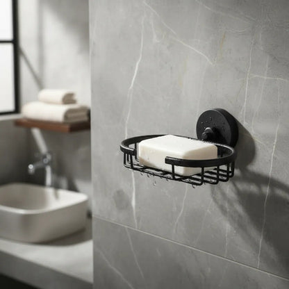 Porta Jabón Baño Pared Zinc Rejilla Ovalada Jabonera 15x12cm Negro