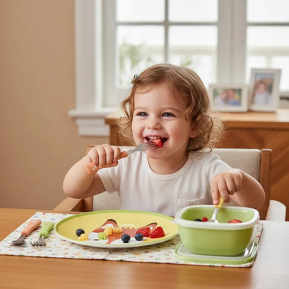 Set Juego De Cubiertos Infantil Plato Recipiente X5 Piezas Aleatorio
