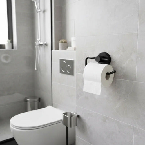 Soporte Rollo Papel Higienico Portarrollos Baño Pared Negro Negro