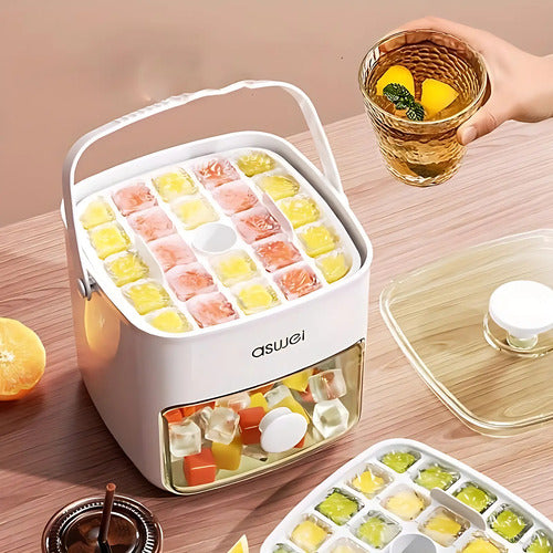 Hielera Cubetera Cubitos De Hielo Con Tapa Pinza Transparente