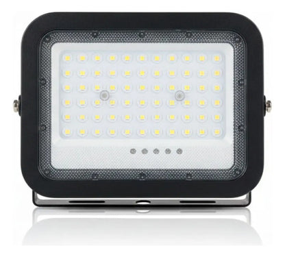 Foco Solar Led 100w Reflector Exterior Con Control Remoto Negro Blanco Frío