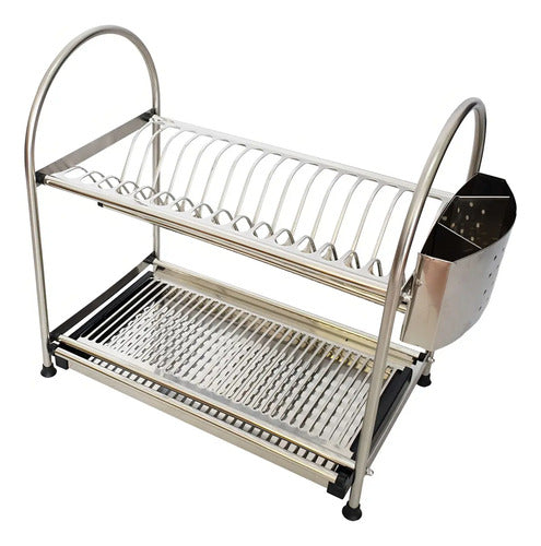 Escurridor Vajilla C/2 Niveles Bandeja Cubiertero Acero Inox Color Plateado