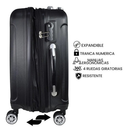 Valija Viaje Mediana Rigida Expandible 4 Ruedas 360 25 PuLG Negro Rayas