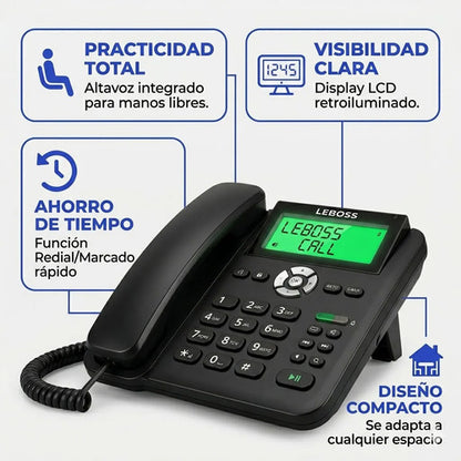 Telefono Fijo Pantalla Manos Libres Identificador Llamada Blanco