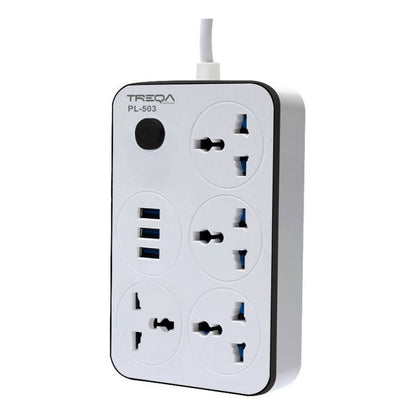 Zapatilla Con 3 Usb + 4 Conectores Alargue 2 Metros Cable