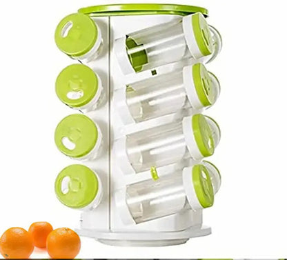Especiero Condimentero Giratorio X16 Cocina De Plastico Verde Con Blanco