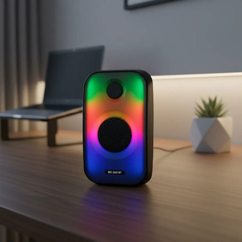 Parlante Bluetooth Portátil 3'' Full Led Tws Usb Tf Fm Rgb Negro