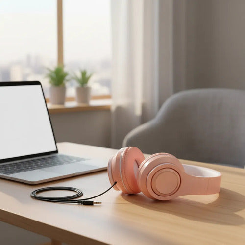 Auricular Bluetooth Usb Tf Plegable Vincha Ajustable 3.5 Hd Rosa