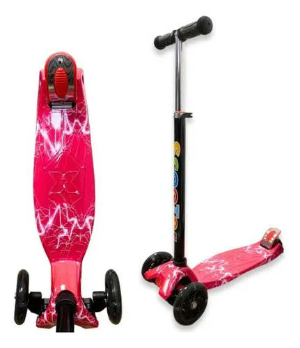 Tripatín Scooter Infantil Luces Ruedas Altura Regulable 50kg Rosa