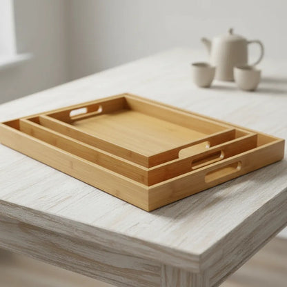 Set Kit Pack X3 Bandejas Madera Rectangulares Cocina Hogar Natural / Madera