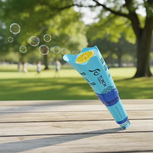 Pistola Lanzador Burbujas Led Depósito Pilas Aa Infantil Celeste