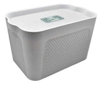 Canasto Caja Organizador Plastico Tapa 38cm Baño Cocina Gris Texturado Tipo Tejido / Ratán Plástico