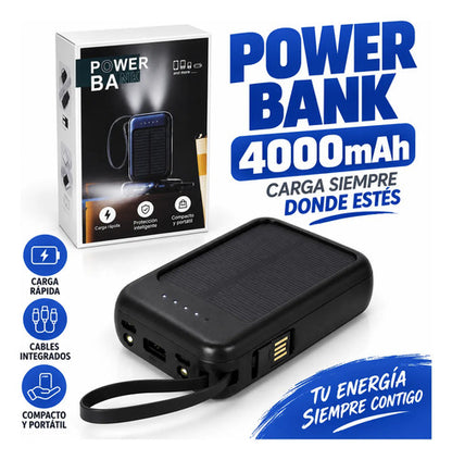 Batería Externa 4000mah Cables Integrados Solar Power Bank Negro