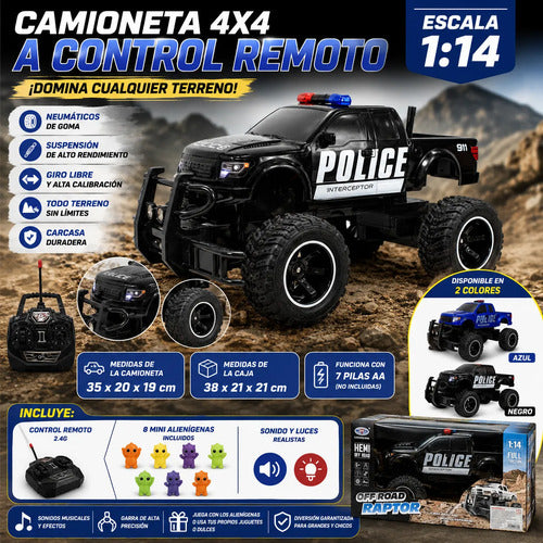 Camioneta 4x4 Control Remoto Todoterreno 1:14 Negro Y Azul Azul
