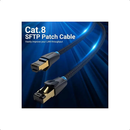 Cable De Red Vention Cat8 Certificado - 1 Metro - Trenzado Blindado - Premium Patch Cord - Sstp Rj45 Ethernet 40gbps - 2000 Mhz - 100% Cobre - Ikgbf