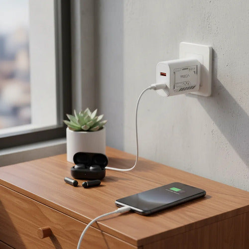 Cargador Rapido 65w Usb C Usb A Cable Micro Usb Celular Blanco