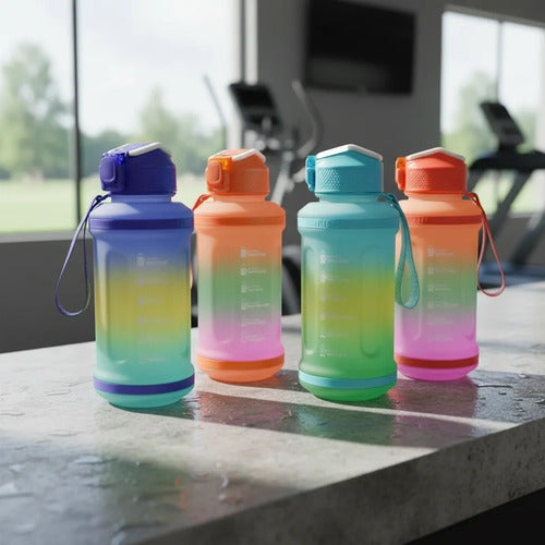 Botella Agua Deportiva Pico Silicona Marcador Motivacional Azul