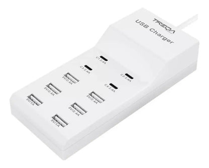 Cargador Usb Y Tipo C 10 Puertos Con Carga Rapida Zapatilla Blanco