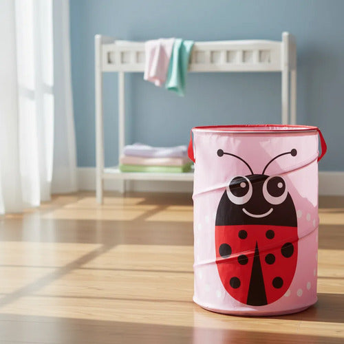 Canasto Cesto Infantil Plegable Tela Organizador 40x36cm Rosa