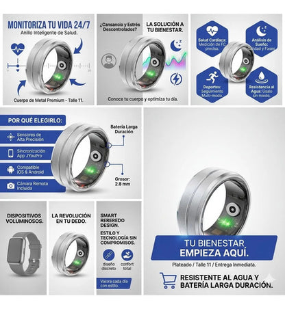 Anillo Inteligente Monitoreo Sueño Talle 11 Ios Android Plateado 11