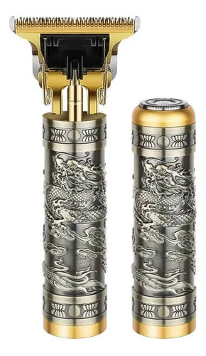 Set Cortapelo Afeitadora Buda Vintage Usb 300mah Metalico Bronce Viejo / Dorado Envejecido