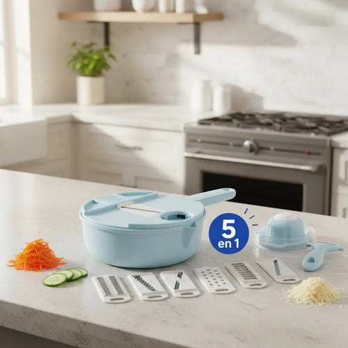 Cortador Rallador Vegetales Queso Multifunción 5 En 1 Manual Celeste