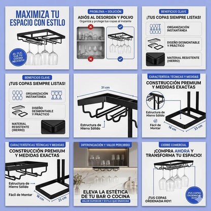 Soporte Porta Copas Mesa Hierro Desmontable 6 Lugares Bronce Bronce / Cobre Envejecido