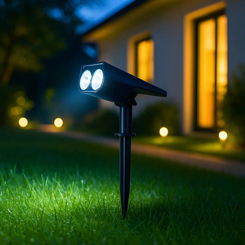 Lampara Solar Exterior Foco Farol Aplique Led Estaca Jardin Negro