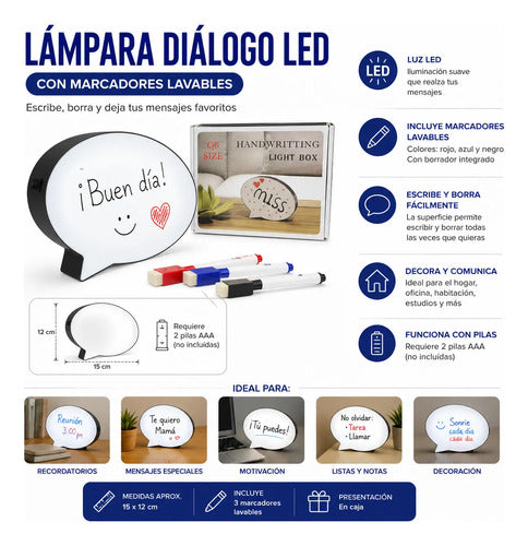 Cartel Luminoso Led Escribible Marcadores Lámpara 15x12cm Blanco
