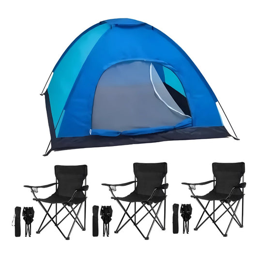 Carpa Camping 3 A 4 Personas + 3 Sillas Plegables Posabrazos