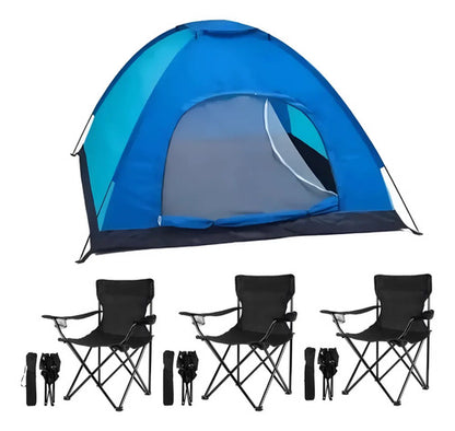 Carpa Camping 3 A 4 Personas + 3 Sillas Plegables Posabrazos Aleatorio
