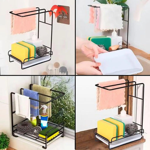Escurridor Organizador Para Esponjas Detergente Con Bandeja Negro