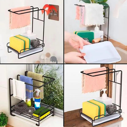 Escurridor Organizador Para Esponjas Detergente Con Bandeja Negro