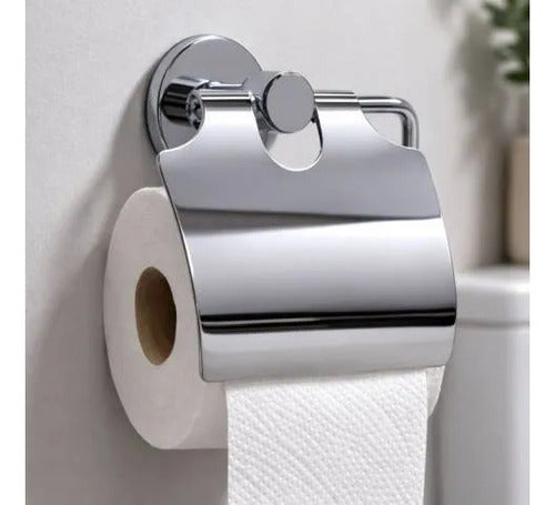 Soporte Portarrollos Baño Tapa Papel Higiénico Pared Plateado