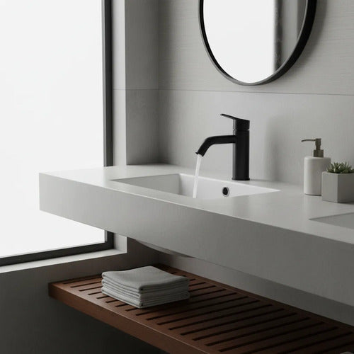 Canilla Grifería Set Monocomando Baño Acero Lavatorio Frio Negro Mate