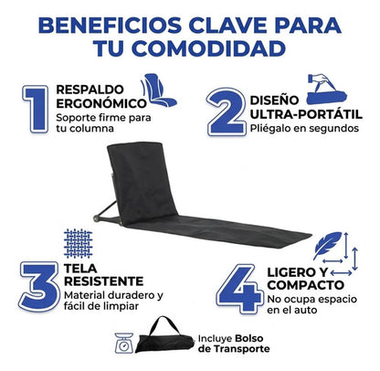 Silla Plegable Playa Camping Respaldo Bolso Portatil 100cm Negro