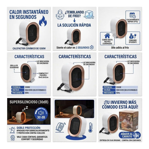 Calefactor Electrico Portatil Ceramico 1200w Estufa Invierno Blanco