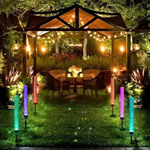 Set X4 Estaca Solar Jardin Decoracion Luces Led Exterior Rgb Rgb